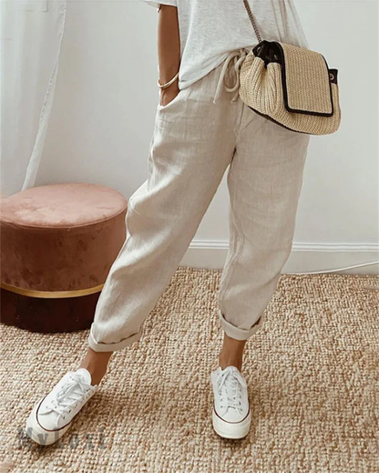 😍Pantaloni casual din bumbac și in pentru femei👖