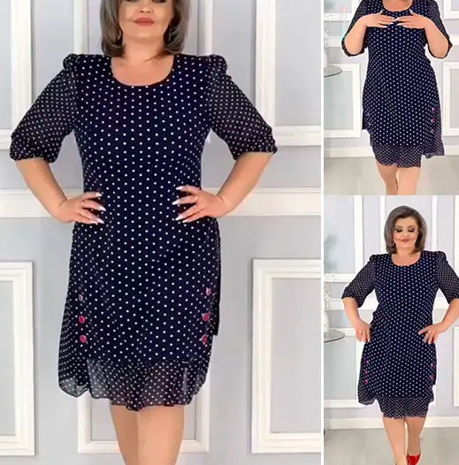 👗【M-4XL】 Rochie elegantă cu jumătate de mânecă și imprimeu cu buline