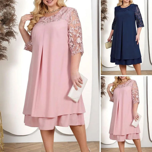 👗 Rochie pentru femei cu gât rotund șifon brodat Patchwork