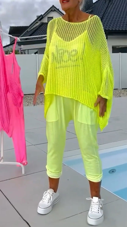 🌸Salopeta pentru femei + top casual cu șal cu decupaj