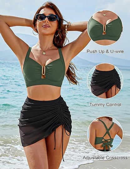 👙💃Costum de baie bikini pentru femei, talie înaltă, cu sârmă în U, control al abdomenului