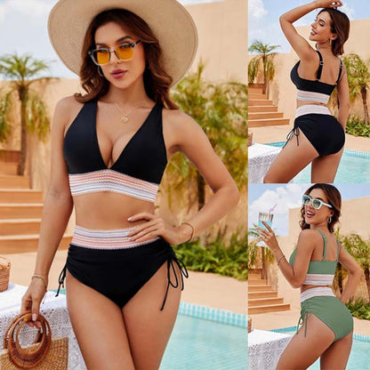 💗Răspunzând chemării verii👙Set bikini 2 piese cu decolteu în V și patchwork