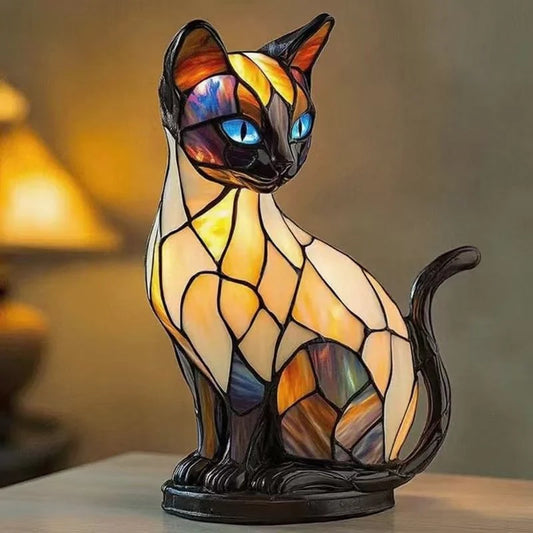 🐱🐶Lampa de masă LED cu statuie de cățeluș în culori contrastante