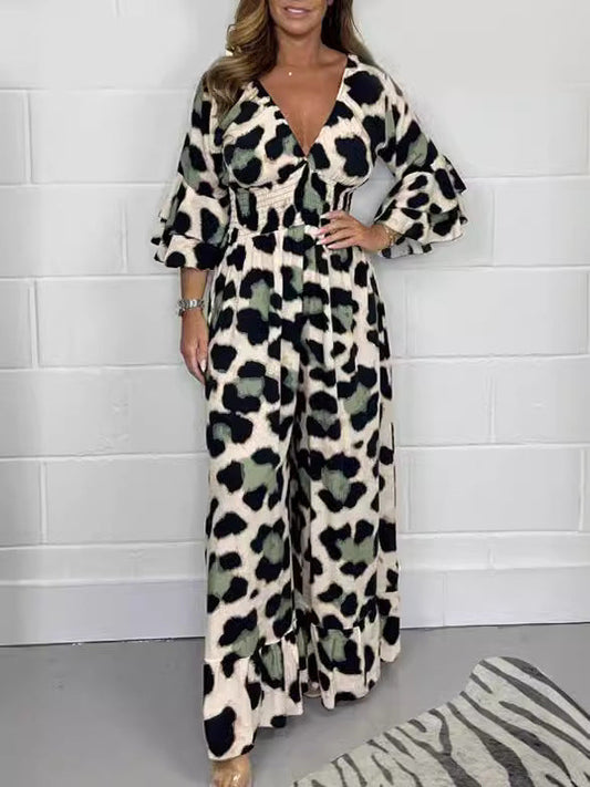 🐆Salopeta cu decolteu în V cu imprimeu leopard