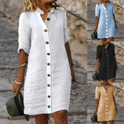 Rochie minimală respirabilă Button-up pentru femei