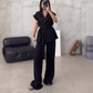 Top cu rever fără mâneci Pantaloni cu talie înaltă Set 2 piese