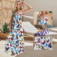 Rochie maxi cu imprimeu fluture și decolteu spaghete