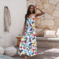 Rochie maxi cu imprimeu fluture și decolteu spaghete