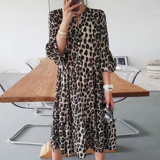 Rochie cu buton cu imprimeu leopard pentru petrecerea timpului liber