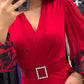 Rochie elegantă cu decolteu în V, de culoare roșie, pentru femei