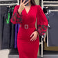 Rochie elegantă cu decolteu în V, de culoare roșie, pentru femei