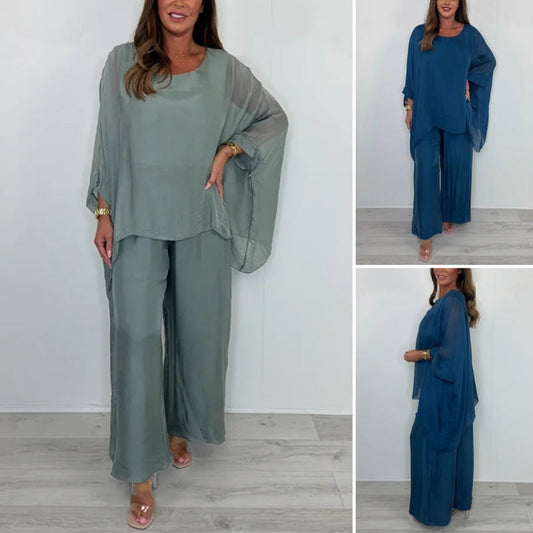 Femeii Elegant Casual Chiffon Top și pantaloni largi Set