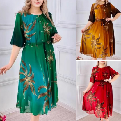 🌼Rochie midi cu imprimeu retro și mâneci 3/4