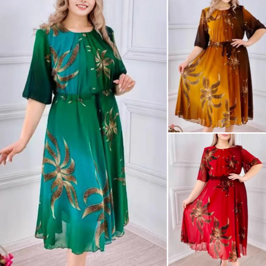 🌼Rochie midi cu imprimeu retro și mâneci 3/4
