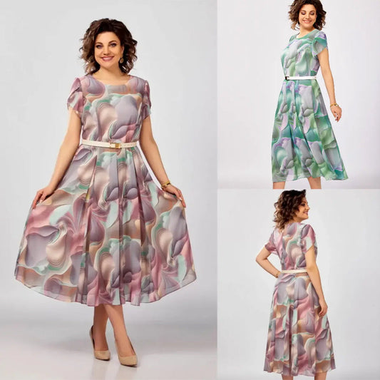 💞Rochie de vis cu flori abstracte（Include curea）