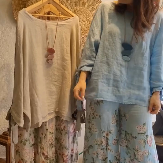 👗 Set bluză cu croială lejeră și pantaloni cu picior lat imprimați cu flori pentru femei