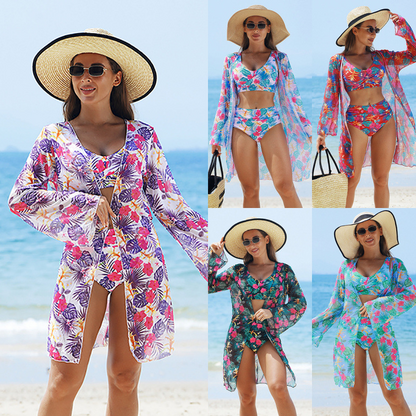 🏖️👙 Costum de baie imprimat sexy pentru femei, set de 3 piese