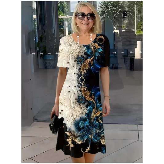⏳Ultima zi de vânzare 20% reducere👗Femei de vară florale imprimare rotund gât rochie cu mânecă scurtă