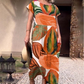 Frunză de imprimare rotund gât Side Split rochie