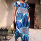 Frunză de imprimare rotund gât Side Split rochie