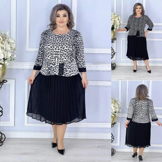Rochie elegantă pentru femei cu imprimeu și guler rotund