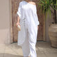 💖Femei moda culoare solidă Slant umăr lung Top & pantaloni două piese Set