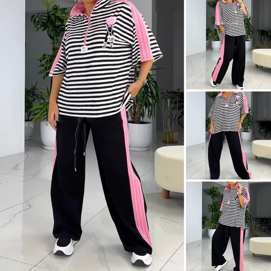 Femeii din două piese de moda cu dungi de sus și pantaloni