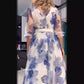 Rochie elegantă din șifon imprimat albastru și alb