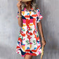 👗 Rochie cu mânecă scurtă cu buton imprimat