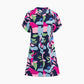 👗 Rochie cu mânecă scurtă cu buton imprimat