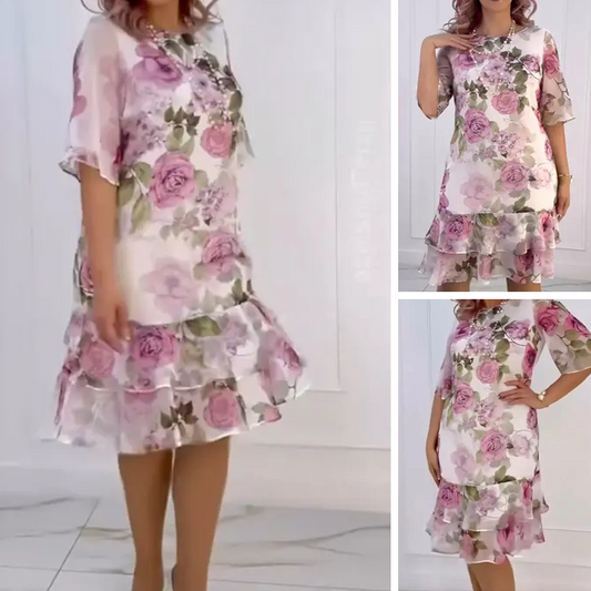 👗 Rochie Pink Rose Multi Layered Ruffle