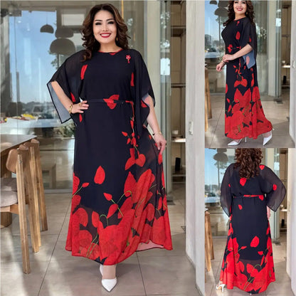 Rochie Flutter cu gât rotund imprimat (centură)