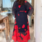 Rochie Flutter cu gât rotund imprimat (centură)