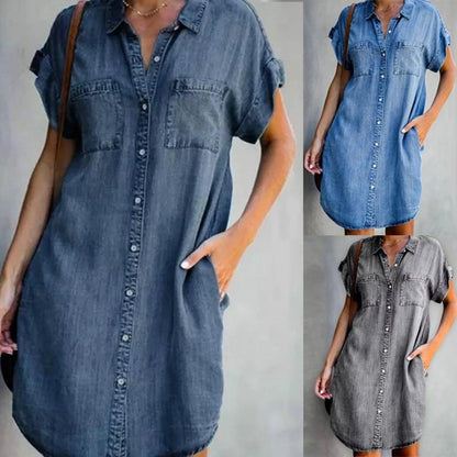 Rochie casual Denim cu mânecă scurtă