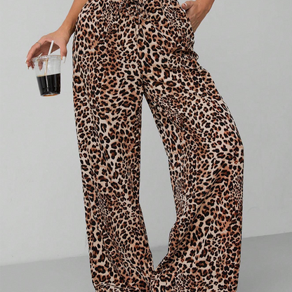 🔥Pantaloni cu picior drept și picior lat pentru femei cu imprimare de leopard🐆