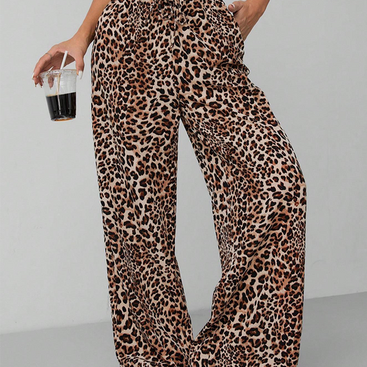 🔥Pantaloni cu picior drept și picior lat pentru femei cu imprimare de leopard🐆