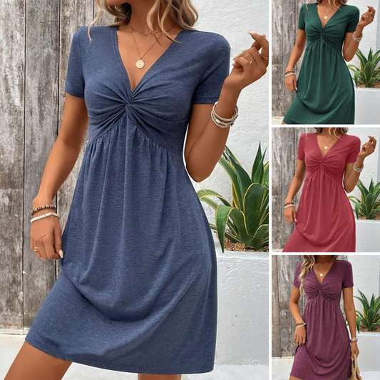 【S-2XL】👗Rochie cu mâneci scurte, cu decolteu în V, pentru femei