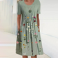 Femeii Floral rotund gât genunchi lungime rochie
