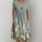 Femeii Floral rotund gât genunchi lungime rochie