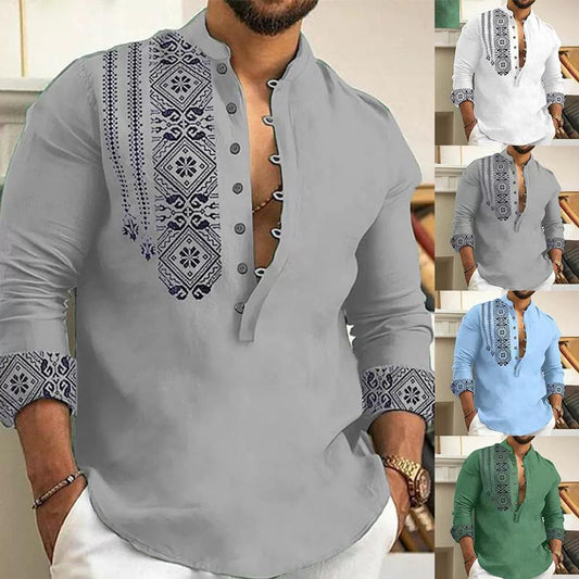 👔Bărbați cu mânecă lungă Standing Collar Casual Shirt