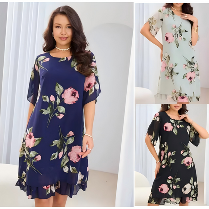 🌺Chiffon florale imprimare rotund gât rochie