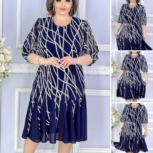 【S-4XL】👗Rochie elegantă cu manșete cu imprimeu perlat