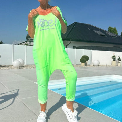 💖 Cu buzunare Femeii imprimate Letter Plus Dimensiune Casual Jumpsuit