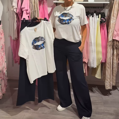 🔥Top imprimat pentru femei + pantaloni casual întinși