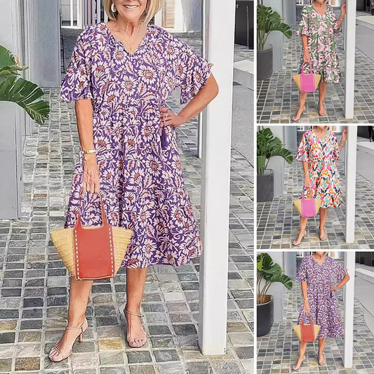 🌸Rochie midi imprimată cu decolteu în V