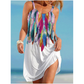 🌈U-Neck colorat imprimat vrac scurt spaghete curea rochie