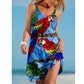 🌈U-Neck colorat imprimat vrac scurt spaghete curea rochie