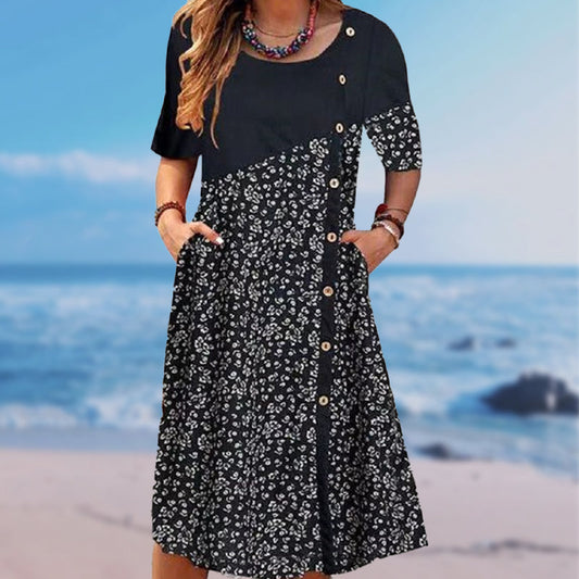 🌸 Femei Patchwork Vintage imprimate bumbac lenjerie rochie
