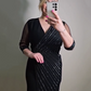 Rochie midi elegantă cu decolteu V și mărgele pentru femei