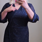 Rochie midi elegantă cu decolteu V și mărgele pentru femei